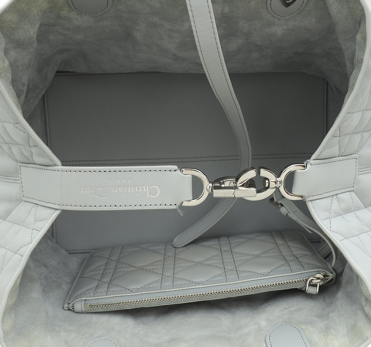 Christian Dior Stone Grey Macrocannage Toujours Medium Bag