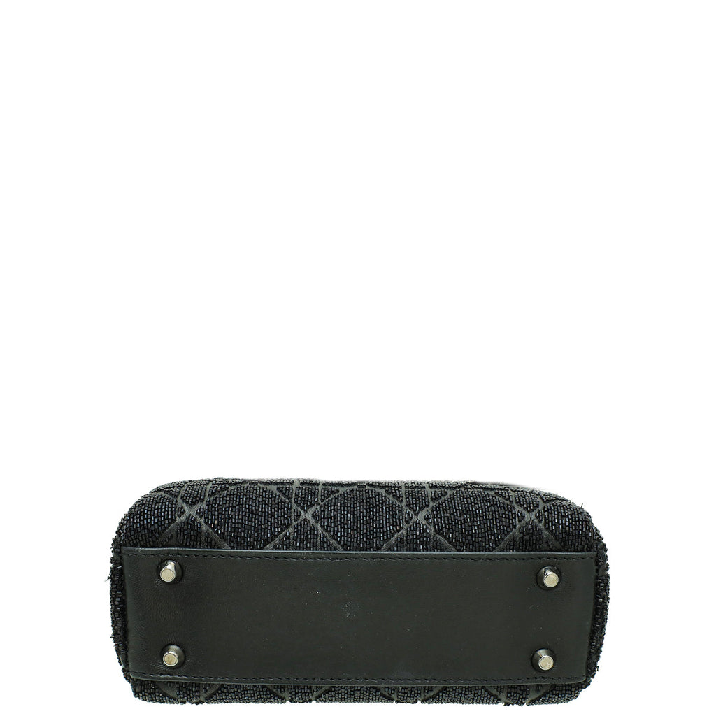 Christian Dior Black Lady Dior Mini Embellished Beads Crystal Bag