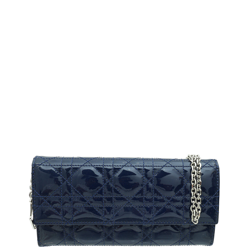 Christian Dior Dark Blue Lady Dior Wallet Chain