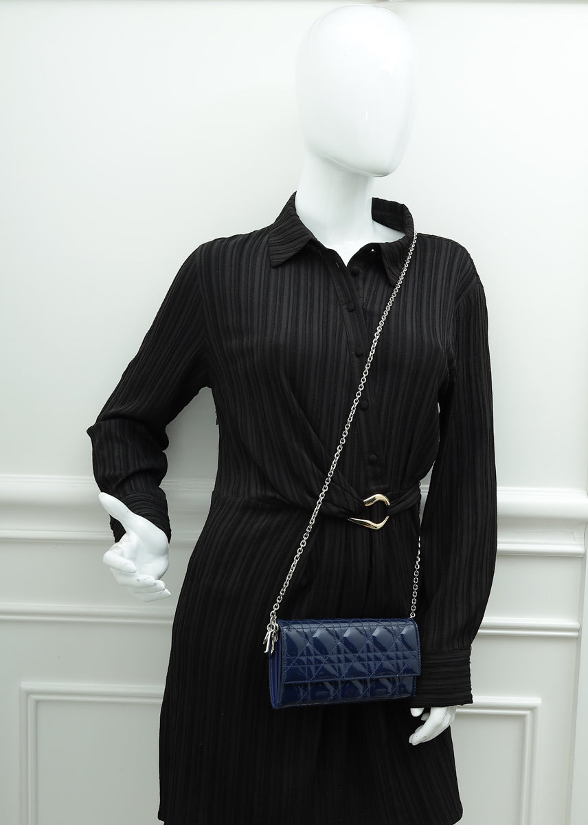 Christian Dior Dark Blue Lady Dior Wallet Chain