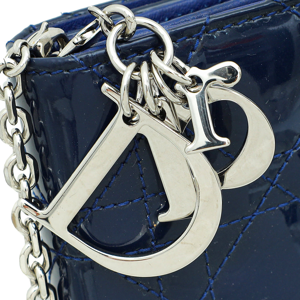 Christian Dior Dark Blue Lady Dior Wallet Chain