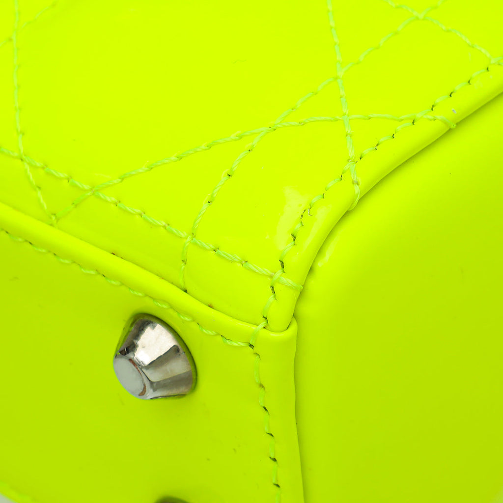 Christian Dior Neon Green Micro Lady Dior Bag with Embroidered Patch