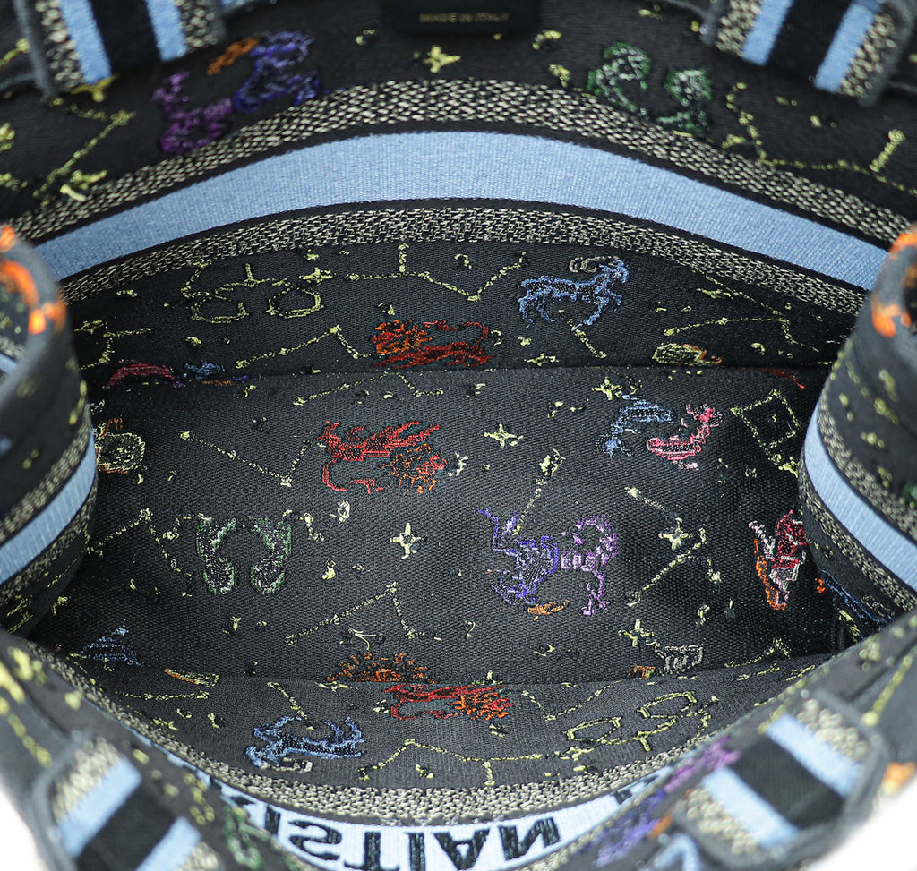 Christian Dior Black Multicolor Pixel Zodiac Embroidery Medium Book Tote Bag