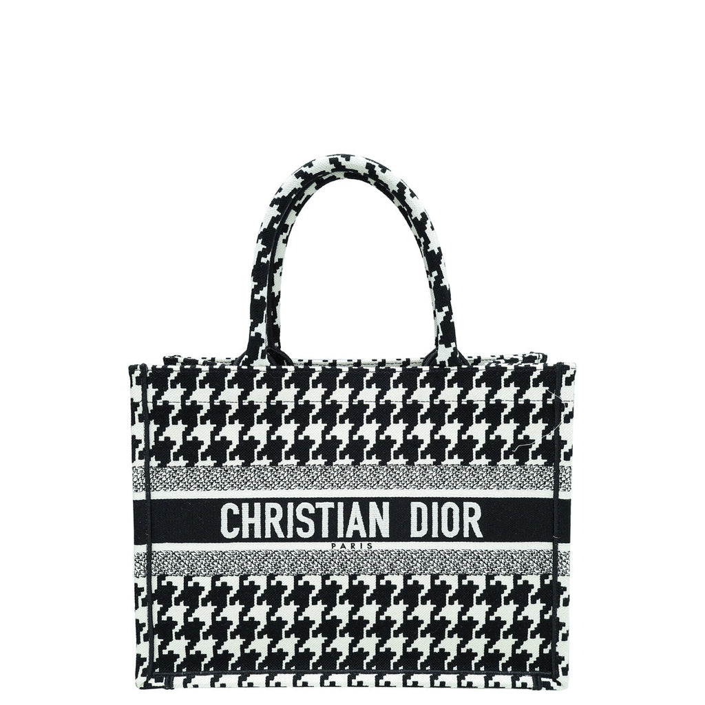 Christian Dior Bicolor Book Tote Macro Houndstooth Embroidery Medium Bag