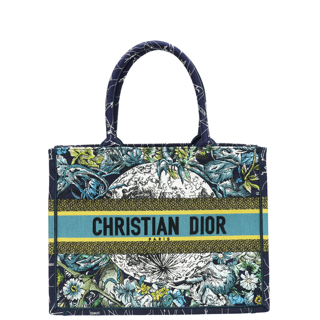 Christian Dior Navy Blue Multicolor Zodiac Embroidery Book Tote Medium Bag W/ "UPMR" Initials