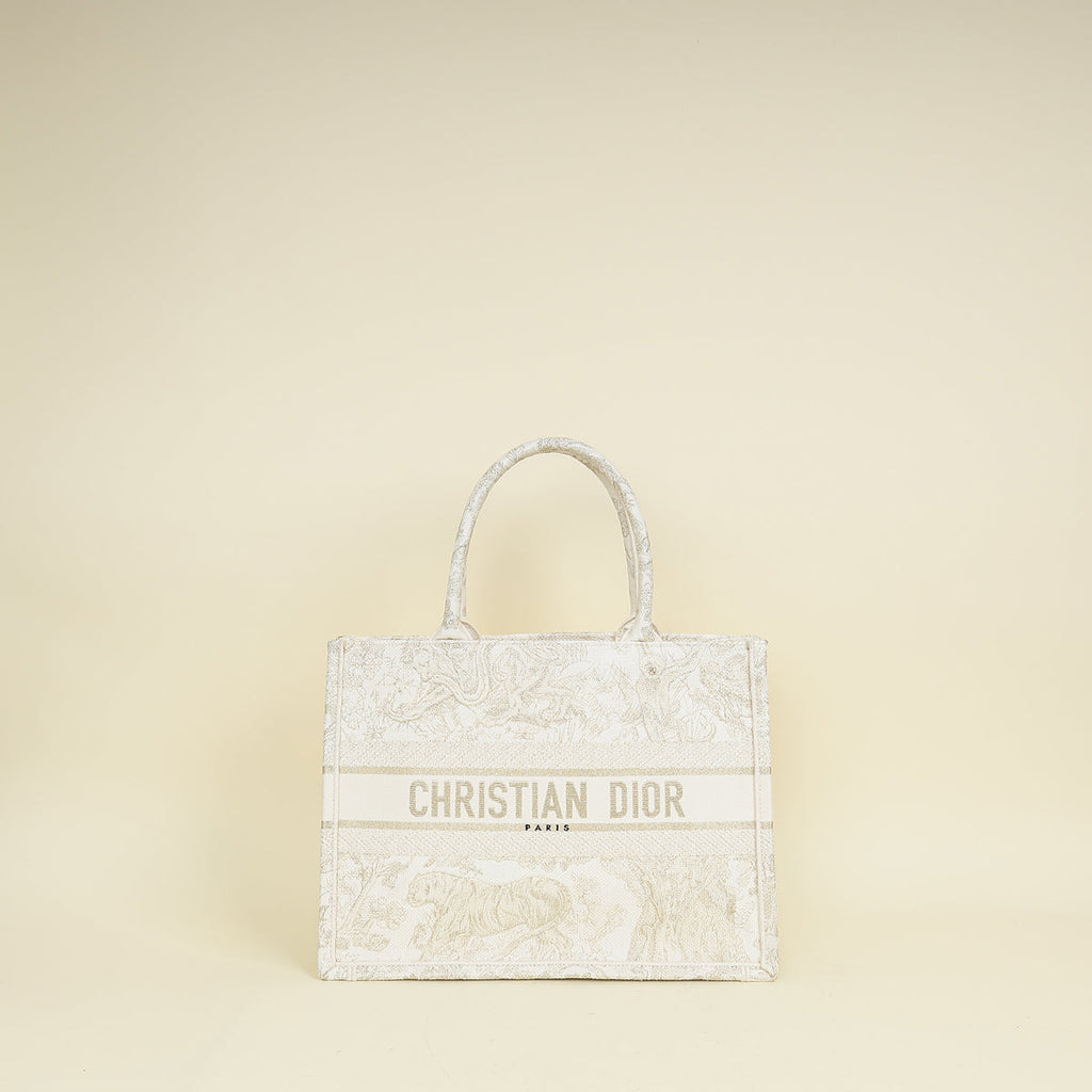 Christian Dior Bicolor Toile de Jouy Book Tote Medium Bag With MU Initials