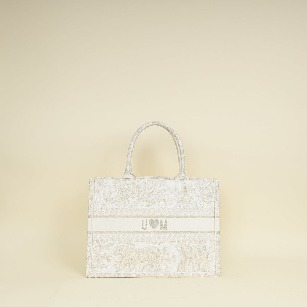 Christian Dior Bicolor Toile de Jouy Book Tote Medium Bag With MU Initials