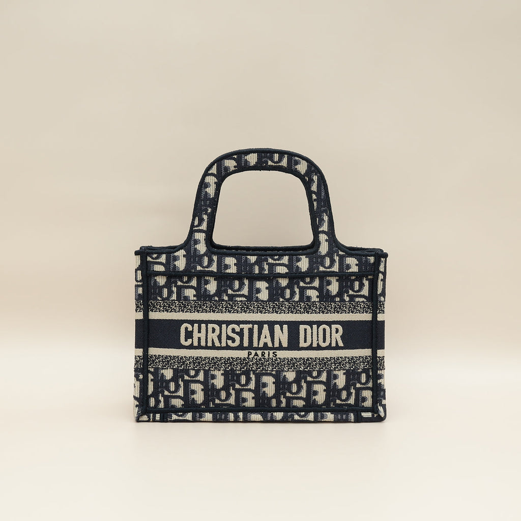Christian Dior Navy Blue Oblique Book Tote Mini Bag