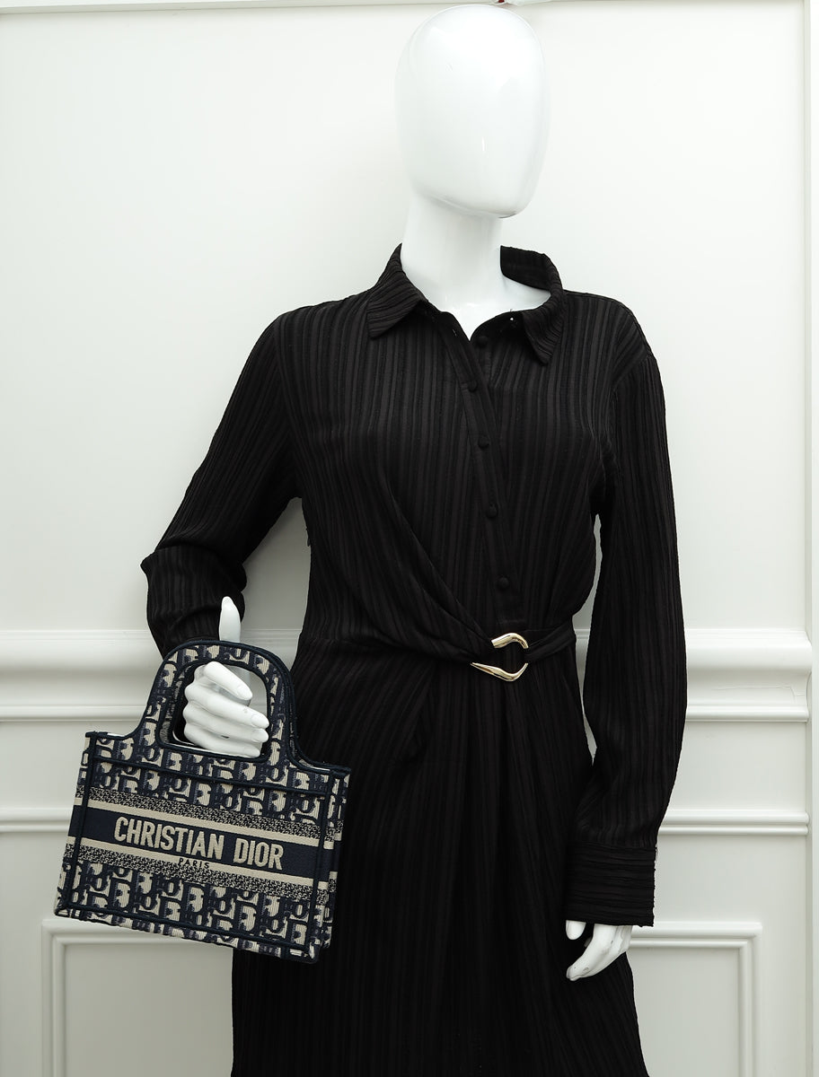 Christian Dior Navy Blue Oblique Book Tote Mini Bag