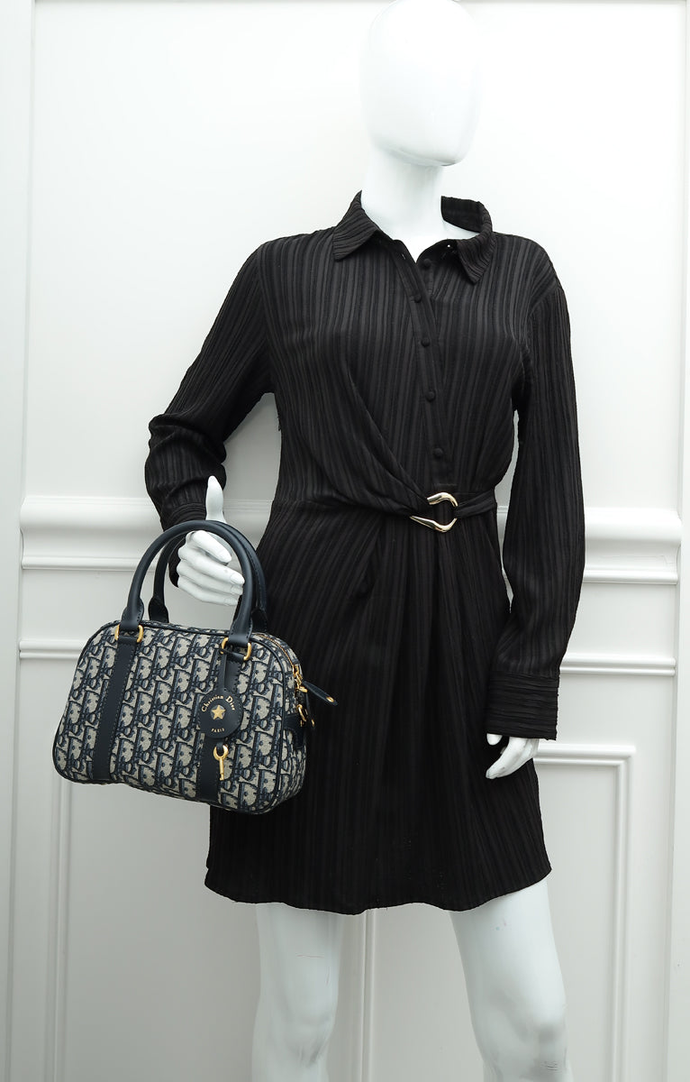 Christian Dior Blue Oblique D-Vibe Bowling Medium Bag