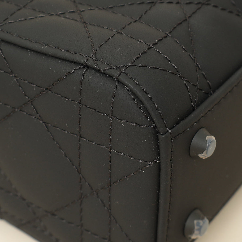 Christian Dior So Black Ultramatte Lady Dior Mini Chain Bag W/ Twilly
