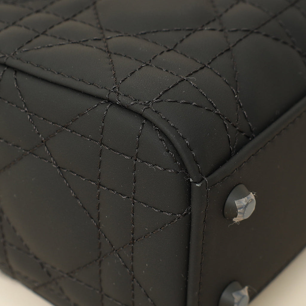 Christian Dior So Black Ultramatte Lady Dior Mini Chain Bag W/ Twilly