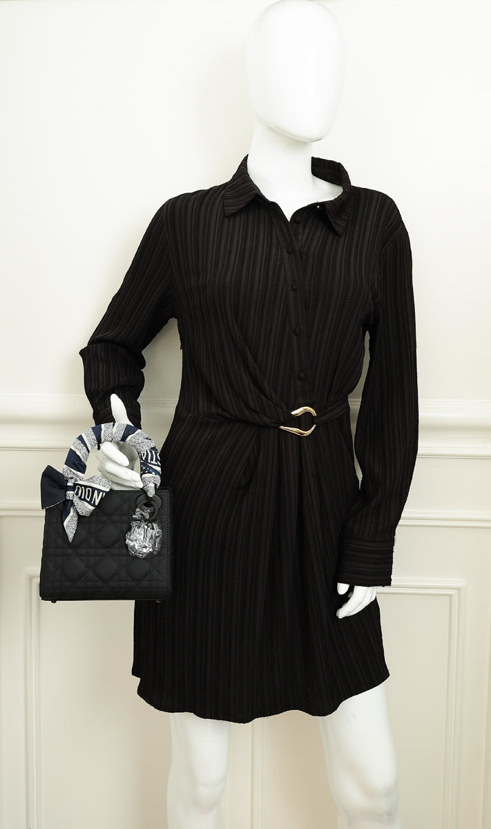 Christian Dior So Black Ultramatte Lady Dior Mini Chain Bag W/ Twilly