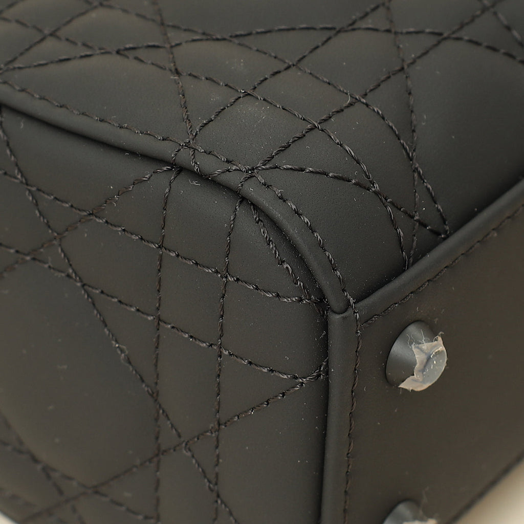 Christian Dior So Black Ultramatte Lady Dior Mini Chain Bag W/ Twilly