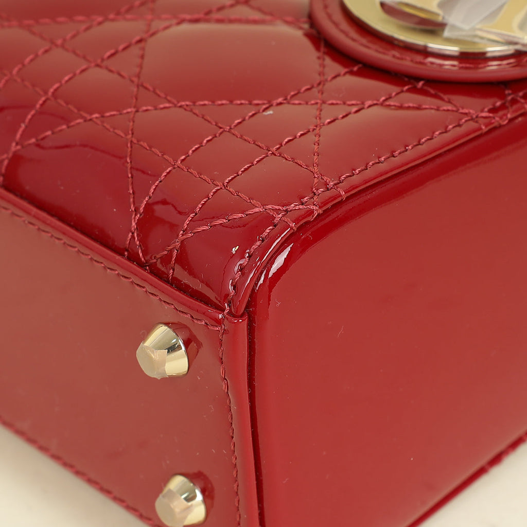 Christian Dior Cherry Red Lady Dior Mini Chain Bag W/ Twilly
