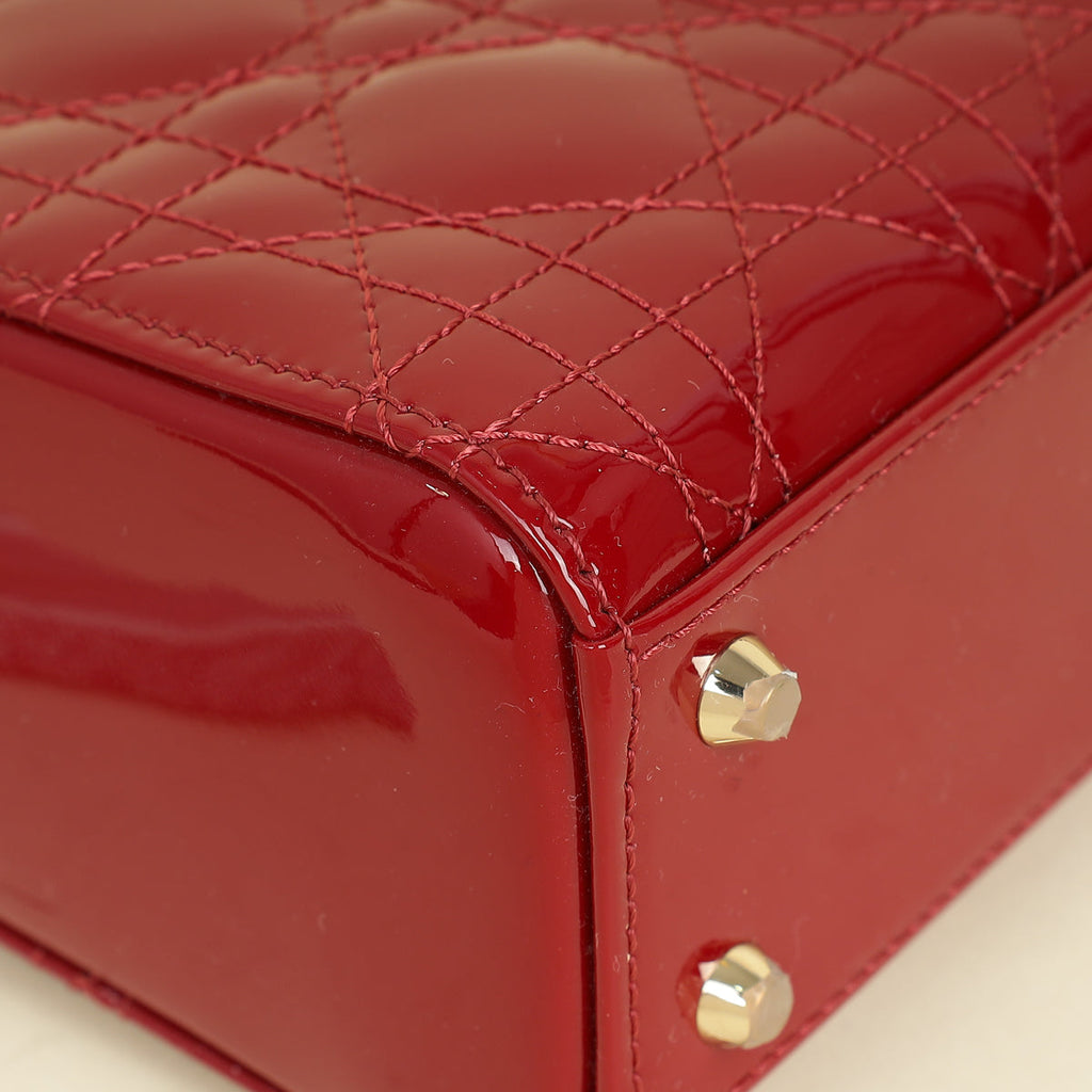 Christian Dior Cherry Red Lady Dior Mini Chain Bag W/ Twilly