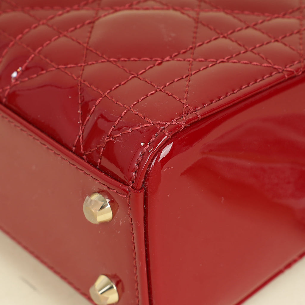 Christian Dior Cherry Red Lady Dior Mini Chain Bag W/ Twilly