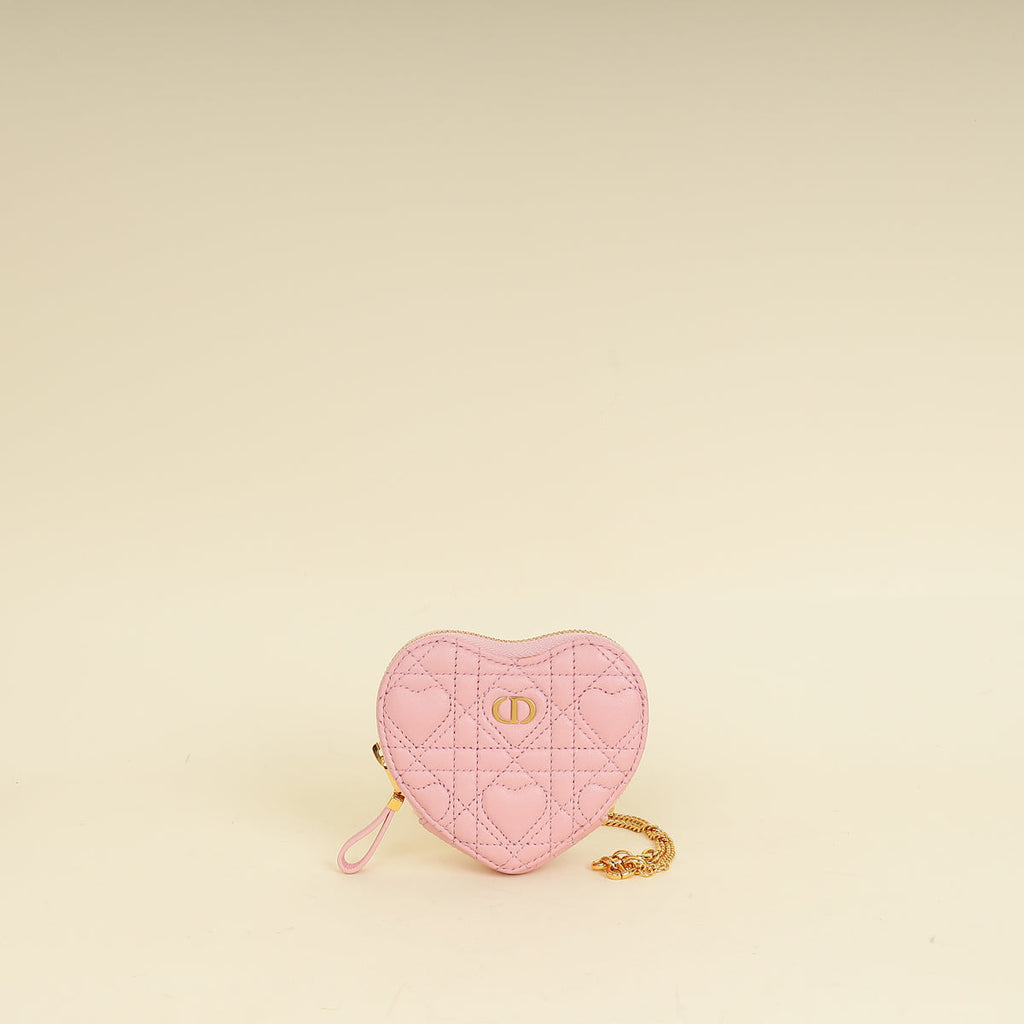 Christian Dior Pale Pink Dioramour Dior Caro Heart Pouch with Chain