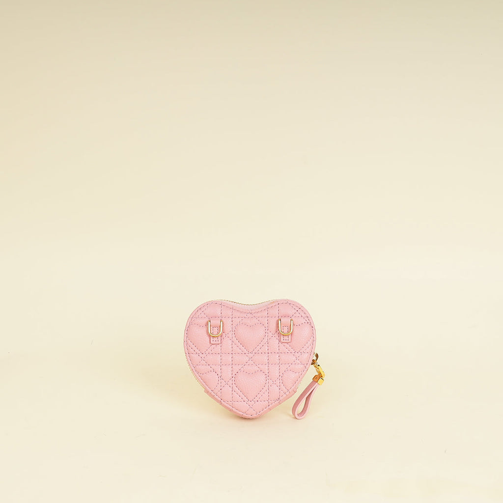 Christian Dior Pale Pink Dioramour Dior Caro Heart Pouch with Chain