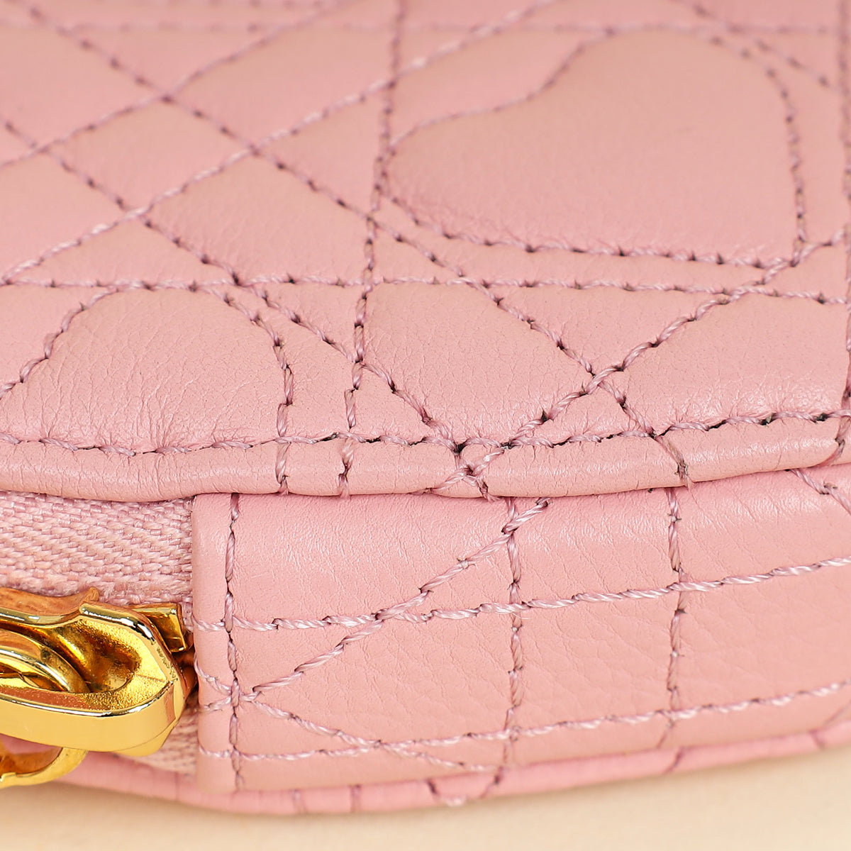 Christian Dior Pale Pink Dioramour Dior Caro Heart Pouch with Chain