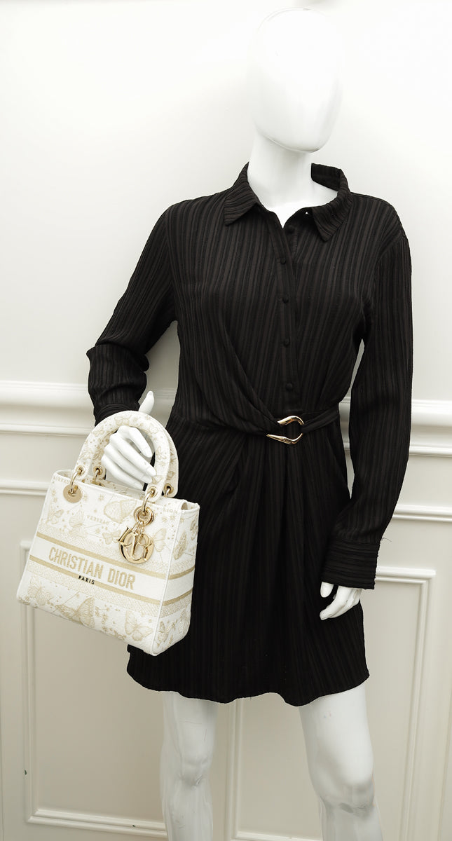 Christian Dior Bicolor Lady D-Lite Medium Butterfly Zodiac Embroidery Bag