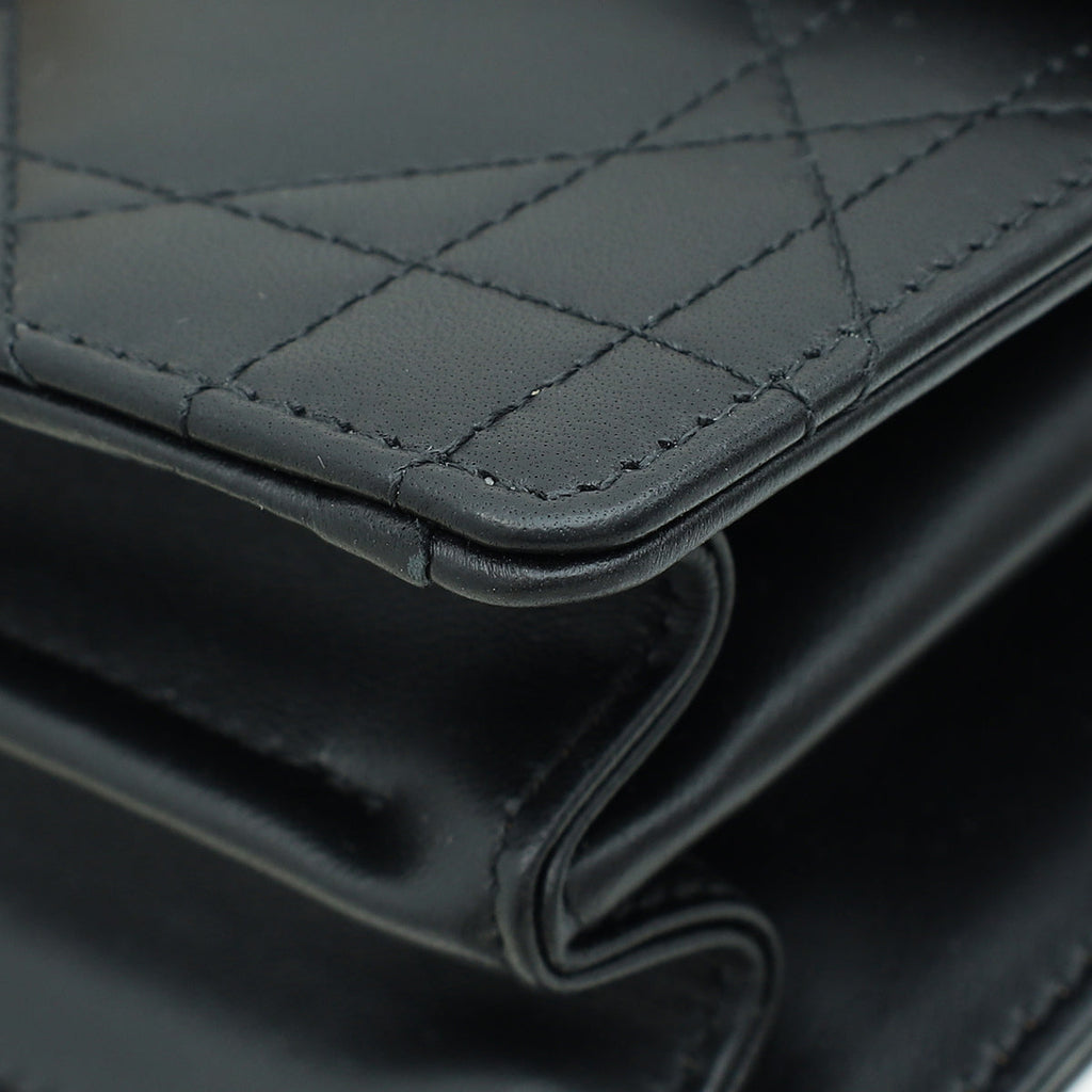Christian Dior Black Ange Macrocannage Medium Top Handle Bag
