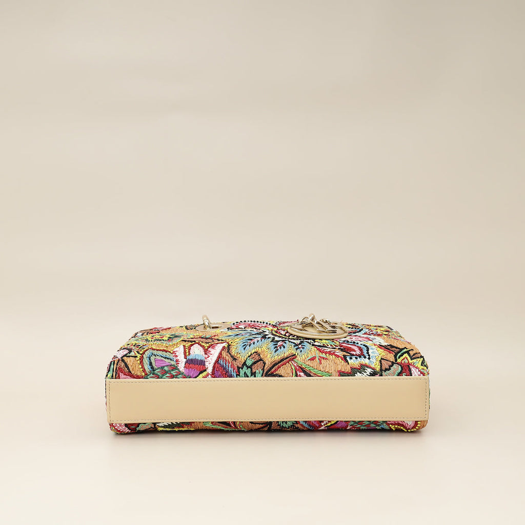Christian Dior Multicolor Lady D-Joy Medium Raffai Albero della Vita Embroidery Bag
