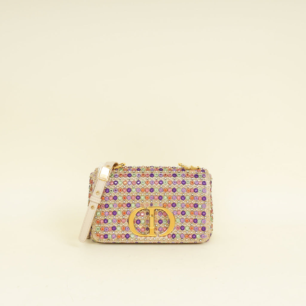 Christian Dior Gold Multicolor Caro Embellished Small Flap Bag