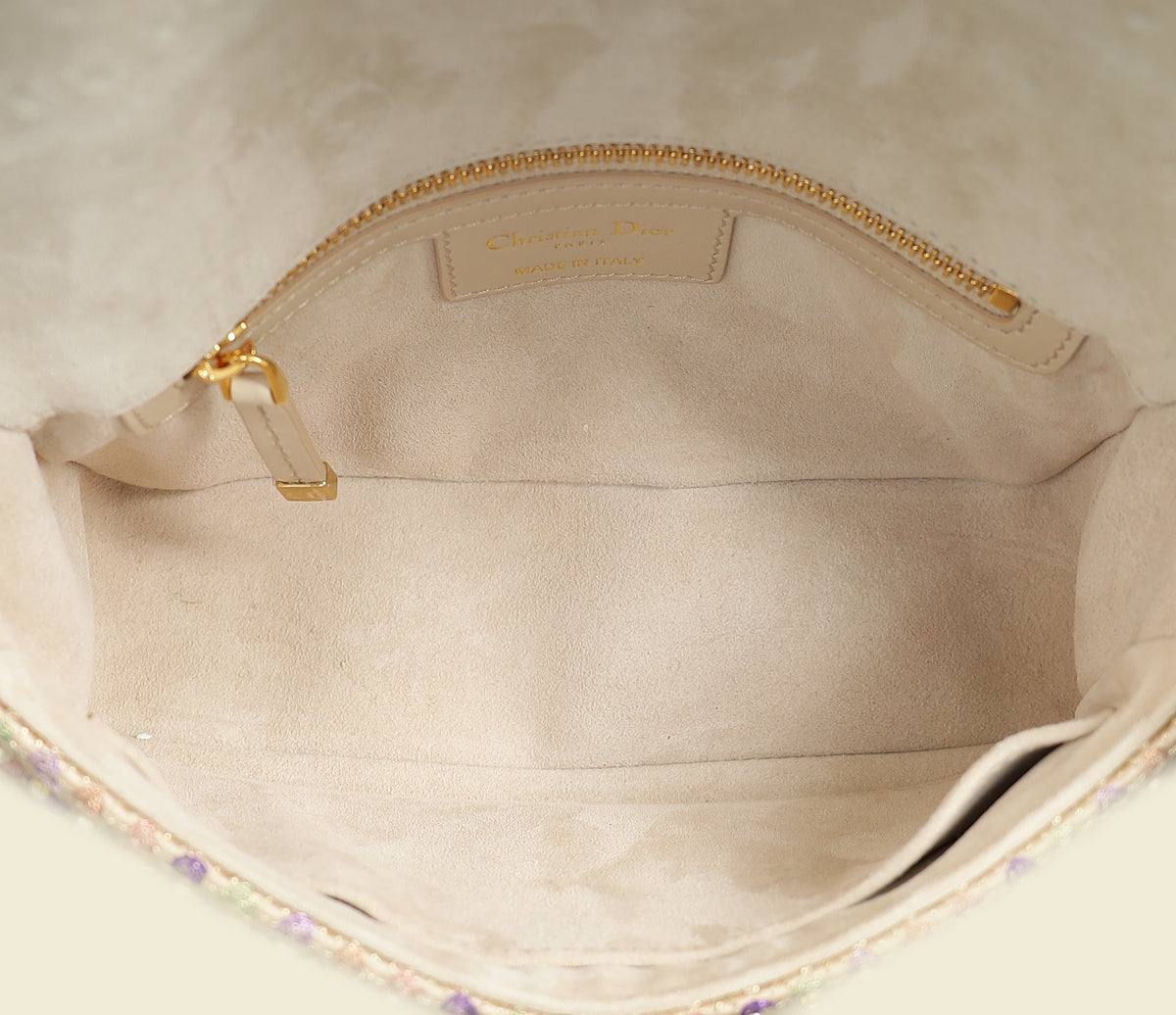 Christian Dior Gold Multicolor Caro Embellished Small Flap Bag