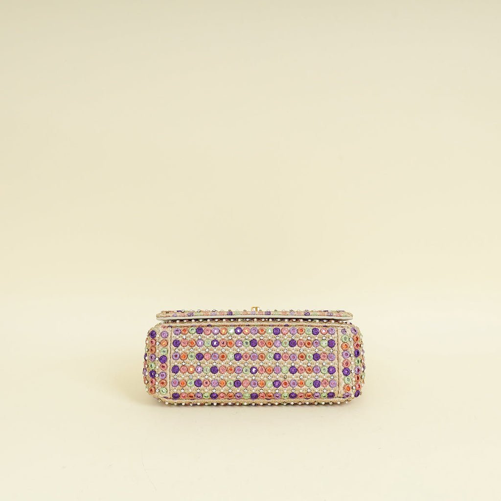 Christian Dior Gold Multicolor Caro Embellished Small Flap Bag