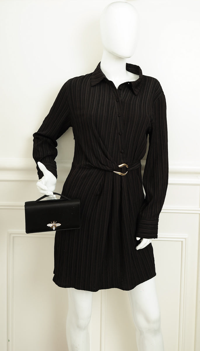 Christian Dior Black D-Bee Satin Evening Clutch Bag