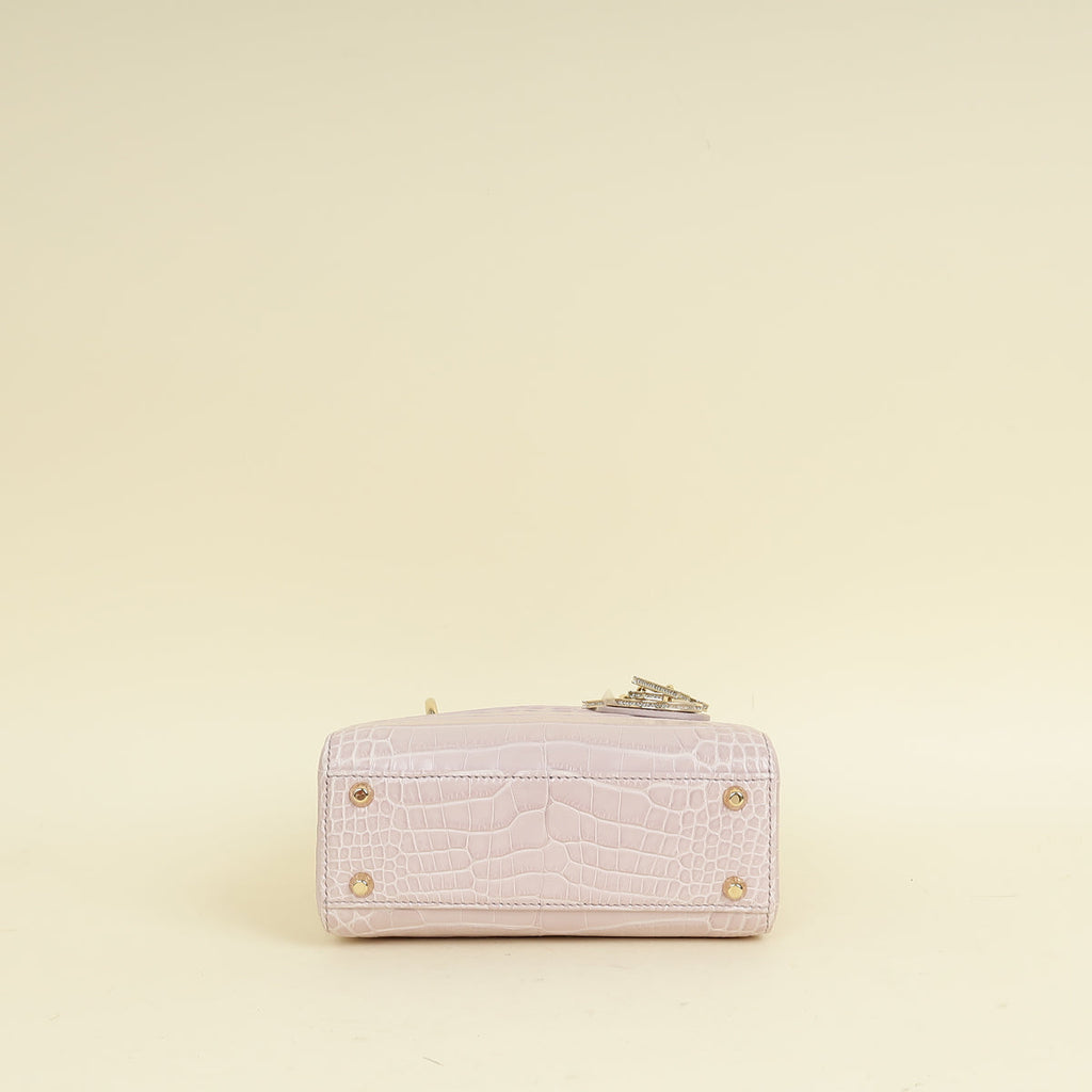 Christian Dior Lilac Lady Dior Mini Alligator Mississippiensis Crystal Bag