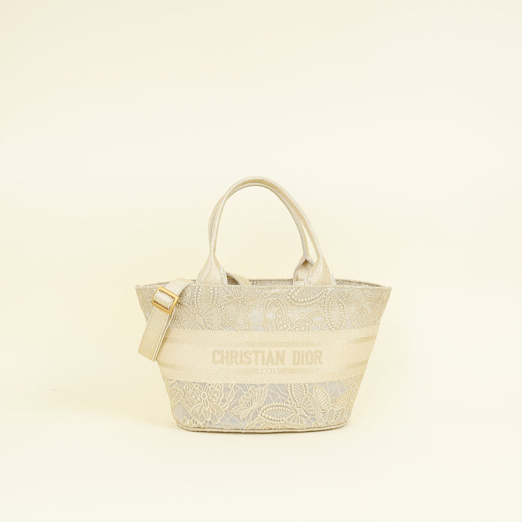 Christian Dior Light Gold Hat Basket Gradient Butterflies Bag
