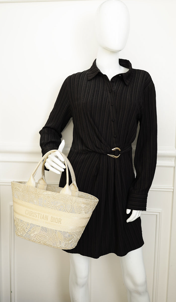 Christian Dior Light Gold Hat Basket Gradient Butterflies Bag