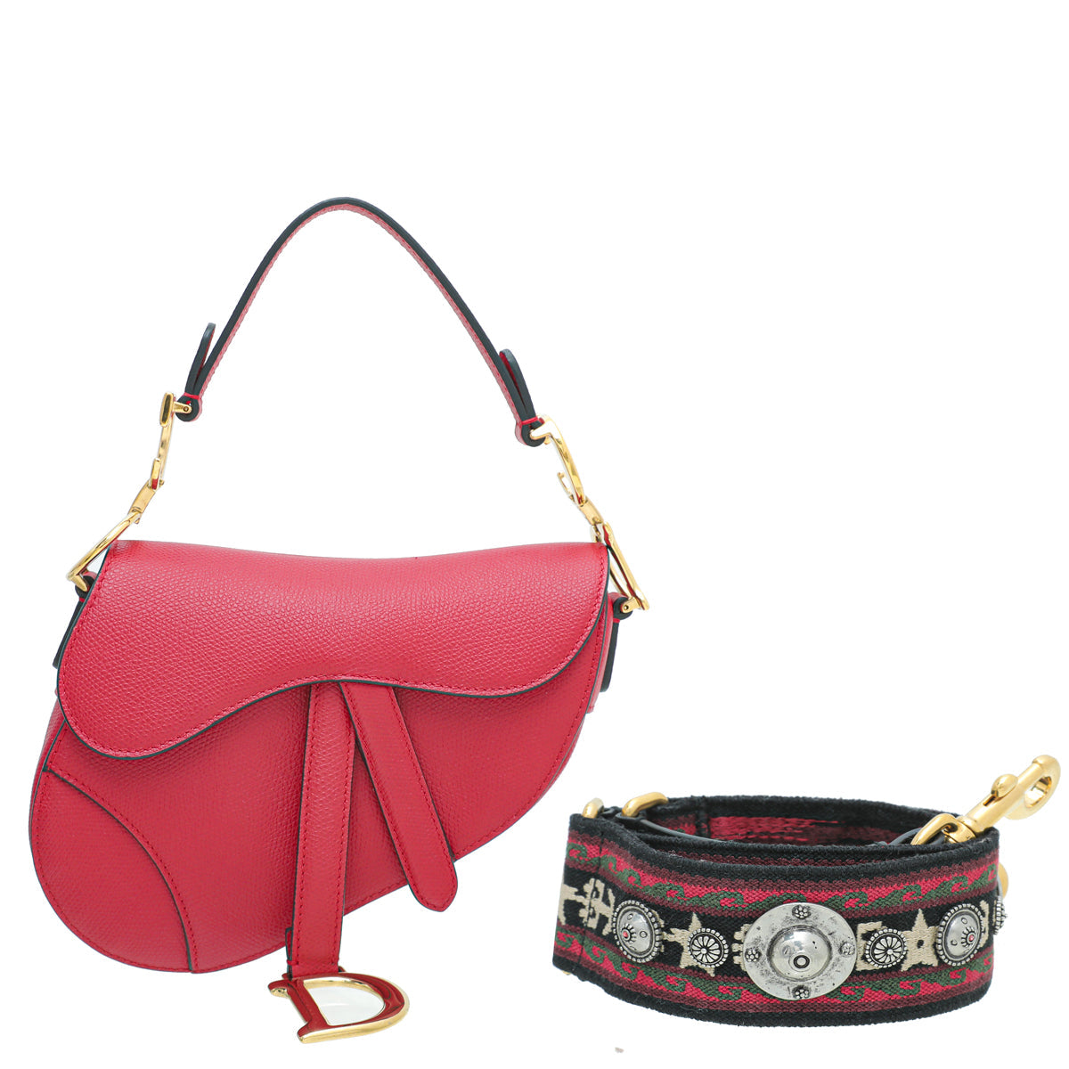 Christian Dior Red Saddle Mini Bag W/ Bag Strap