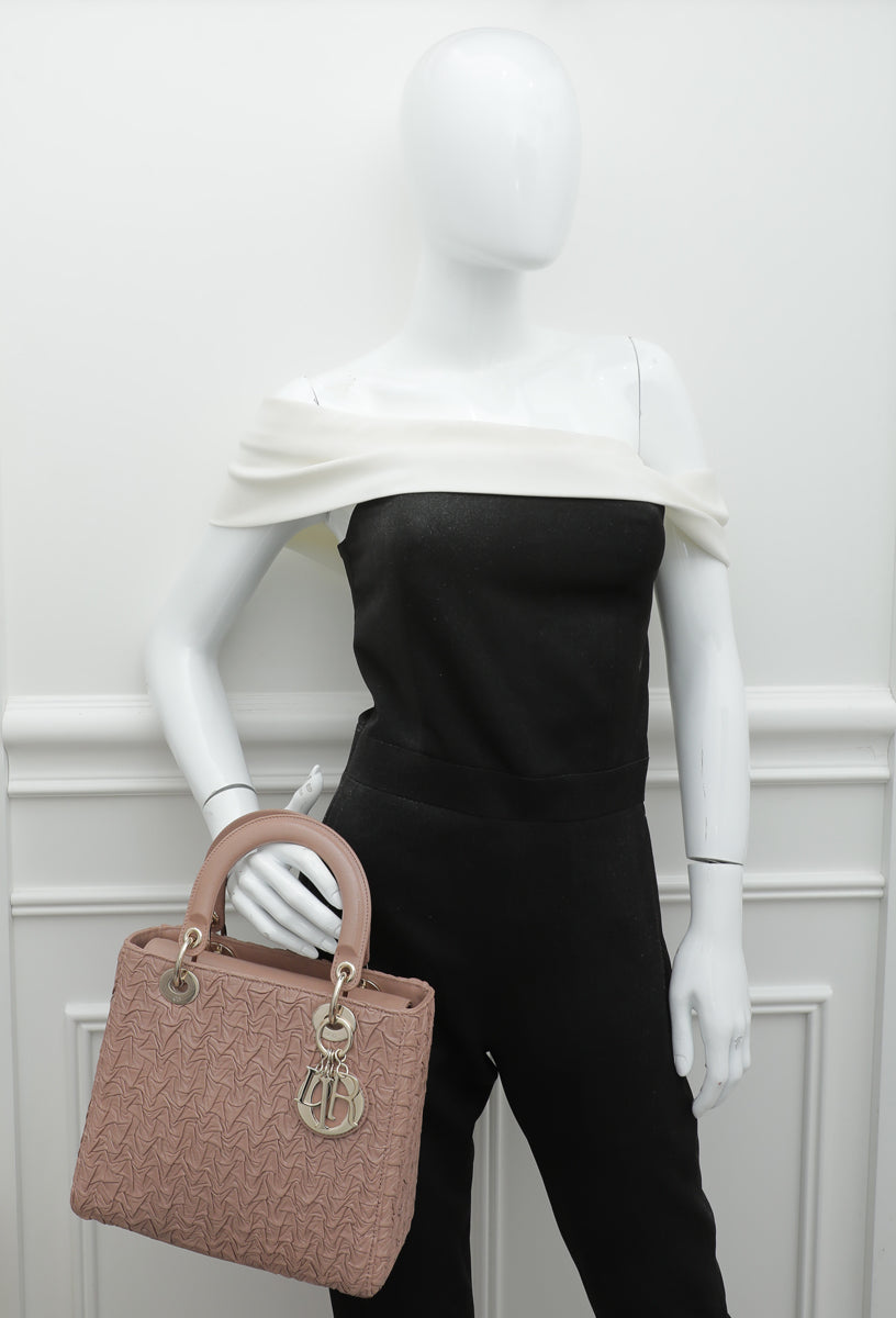 Christian Dior Blush Brown Wavy Crinkled Lady Dior Medium Bag