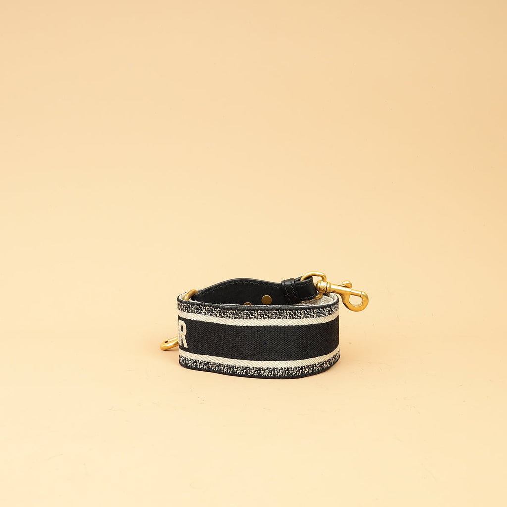 Christian Dior Black Embroidery 6cm Shoulder Strap