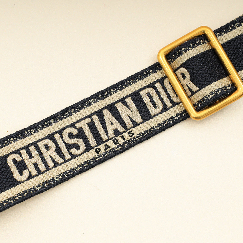 Christian Dior Navy Blue 'Christian Dior' Embroidery Adjustable Shoulder Strap