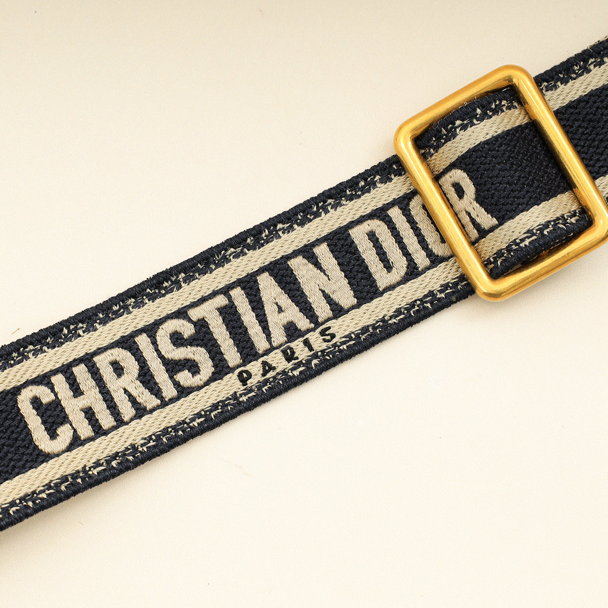 Christian Dior Navy Blue 'Christian Dior' Embroidery Adjustable Shoulder Strap