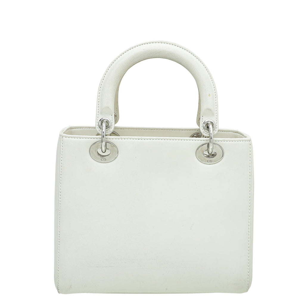 Christian Dior White Multicolor Lady Dior Embroidered Sequins Medium Bag