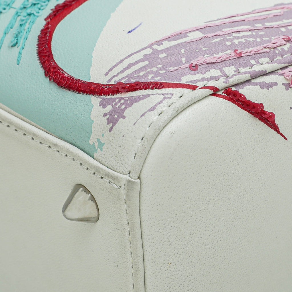 Christian Dior White Multicolor Lady Dior Embroidered Sequins Medium Bag