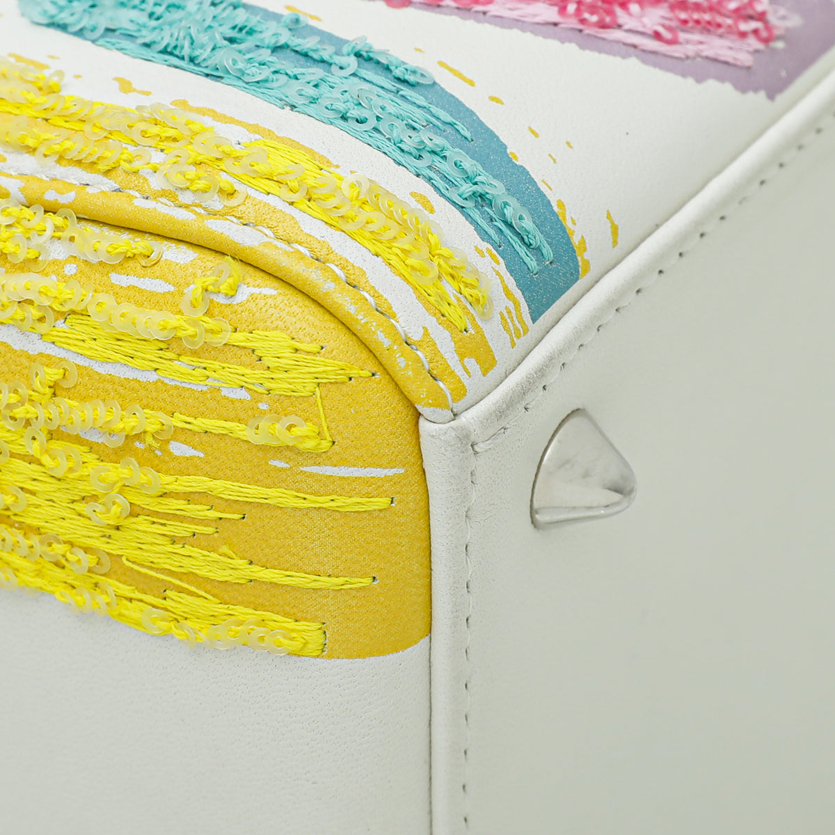 Christian Dior White Multicolor Lady Dior Embroidered Sequins Medium Bag