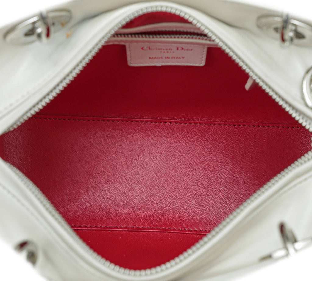 Christian Dior White Multicolor Lady Dior Embroidered Sequins Medium Bag