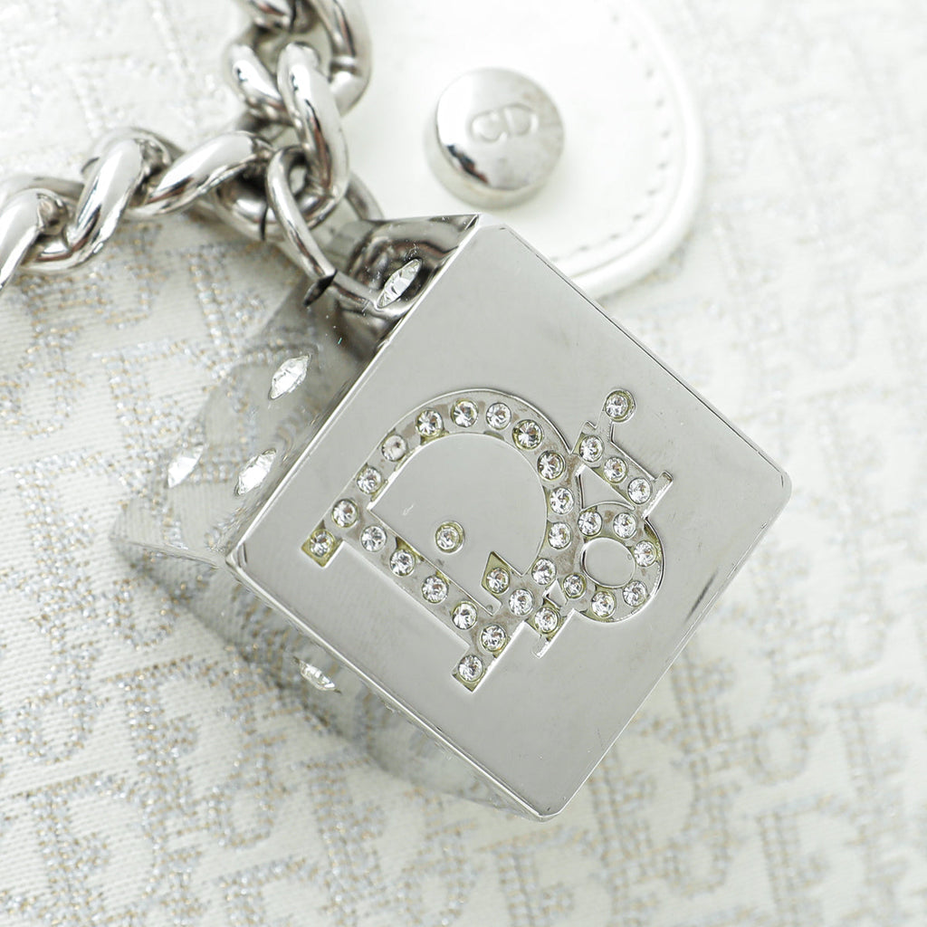 Christian Dior White Oblique Gambler Dice Bowler Bag