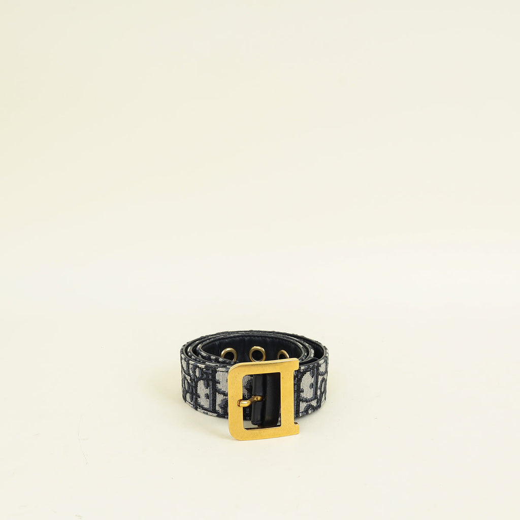 Christian Dior Navy Blue Oblique Diorquake 35mm Buckle Belt