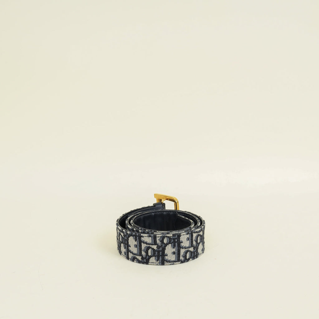 Christian Dior Navy Blue Oblique Diorquake 35mm Buckle Belt