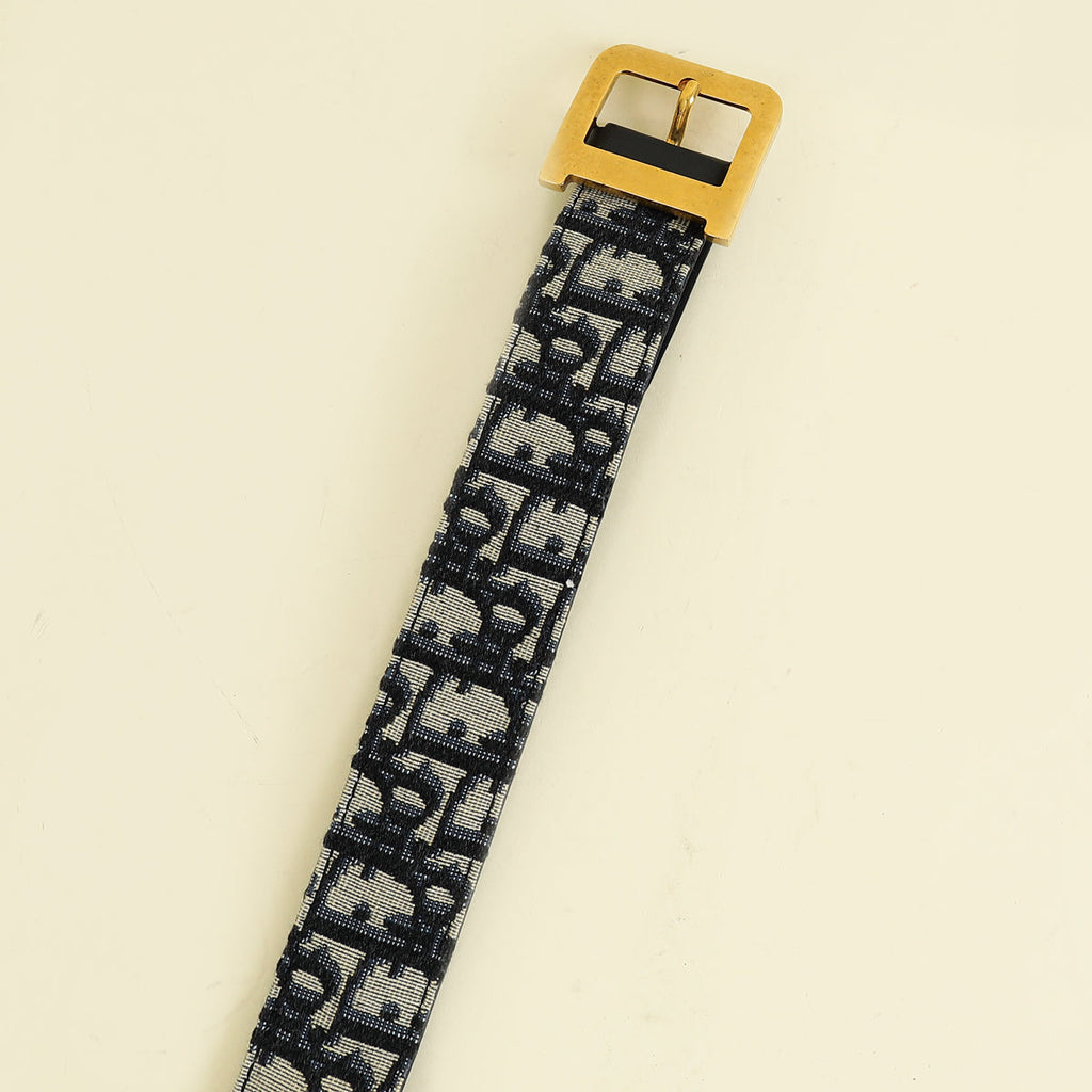 Christian Dior Navy Blue Oblique Diorquake 35mm Buckle Belt