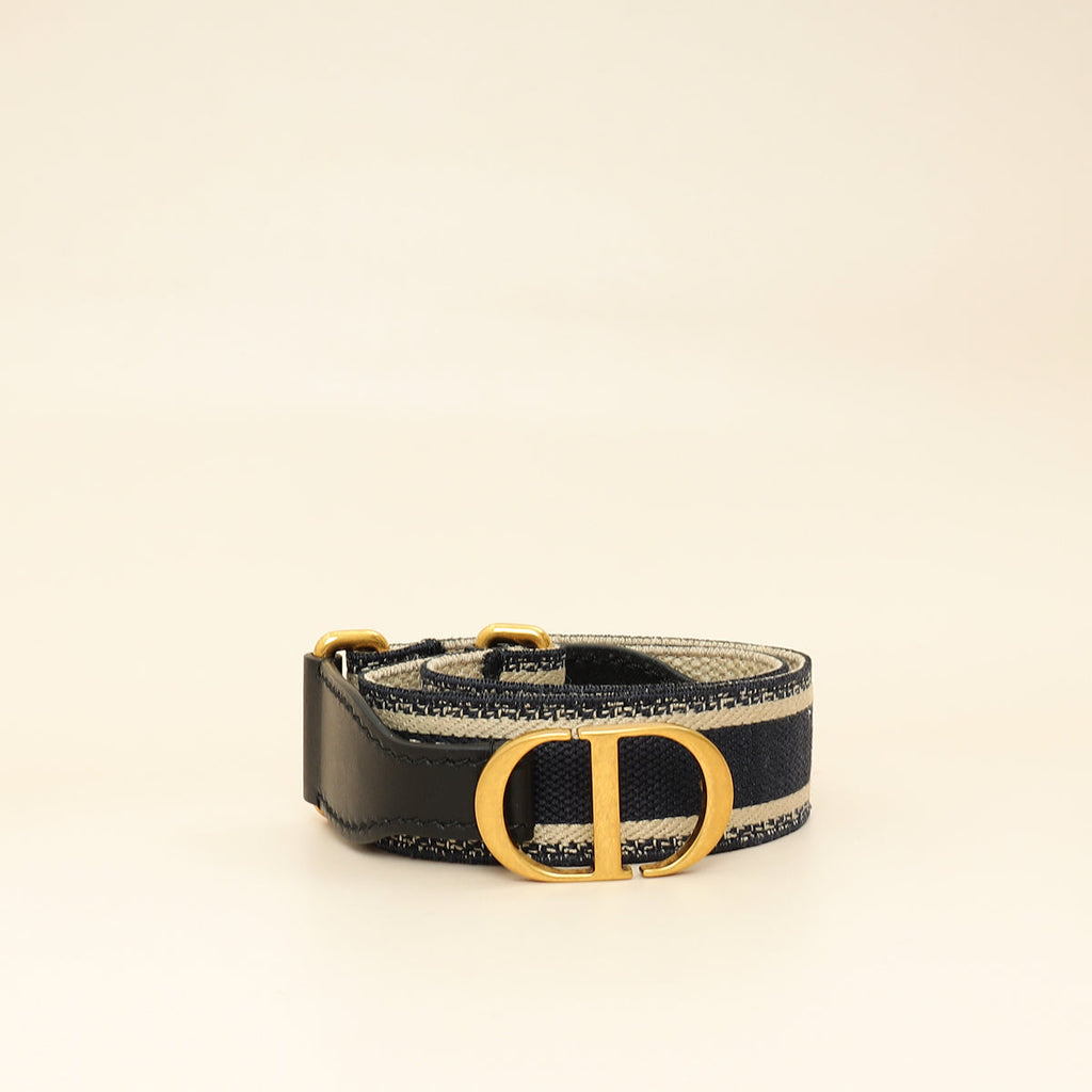 Christian Dior Navy Blue Jacquard Logo Oblique CD Waist Belt