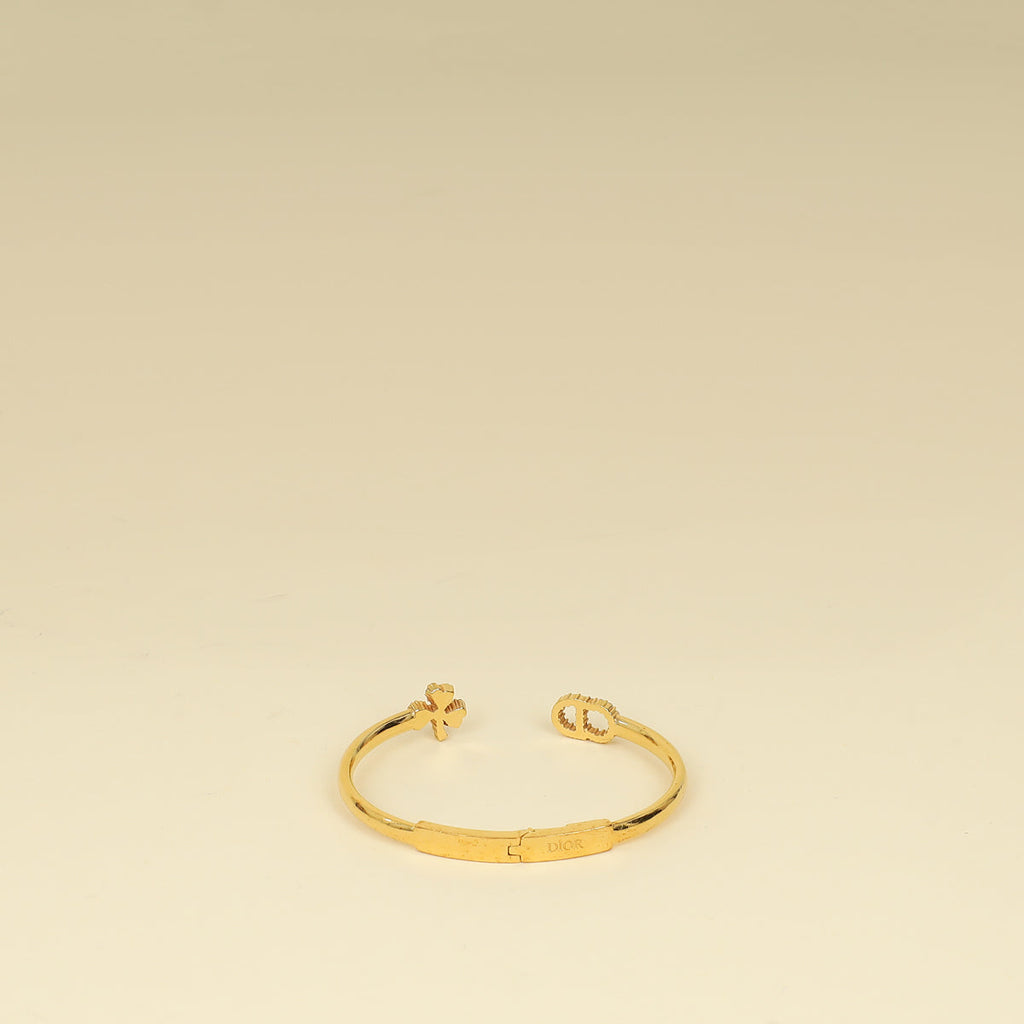 Christian Dior Gold CD Clover Crystal Cuff Bracelet