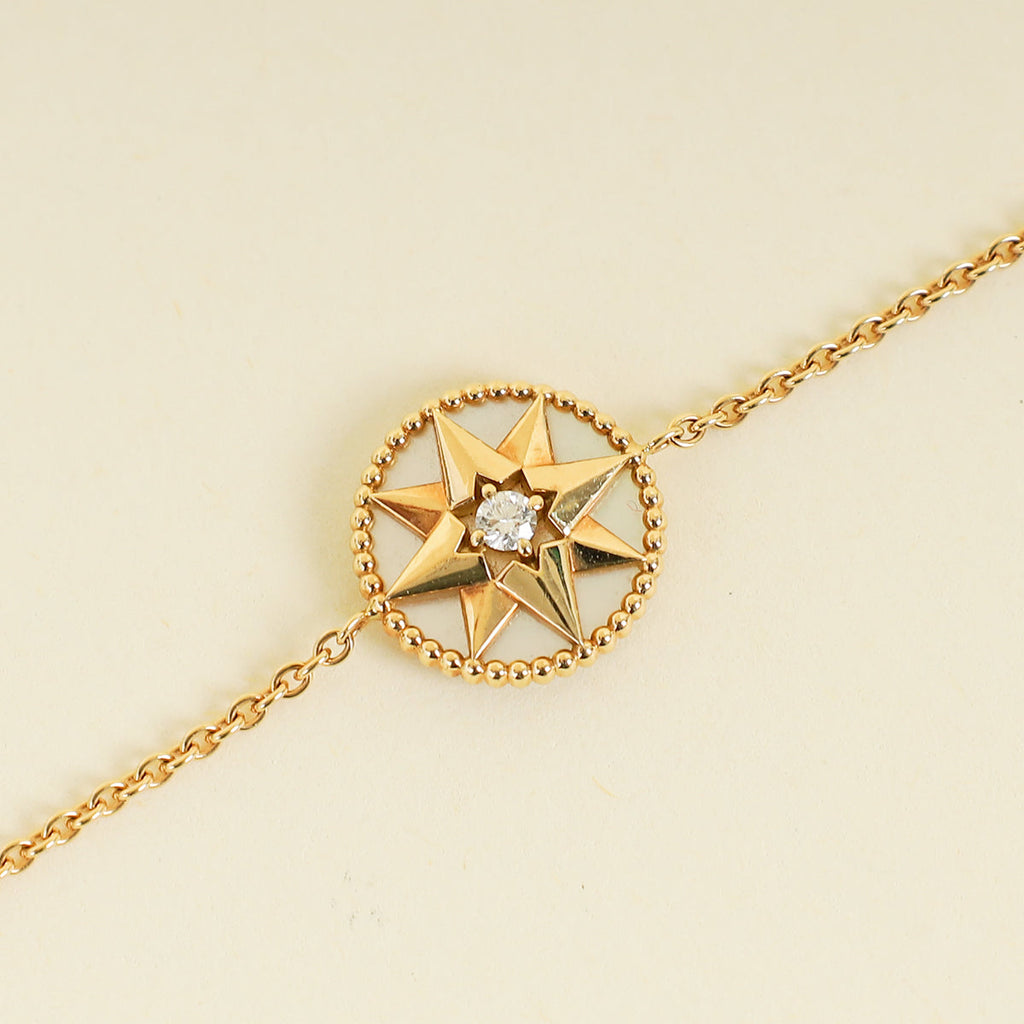 Christian Dior 18K Yellow Gold MOP Diamond Rose Des Vents Bracelet